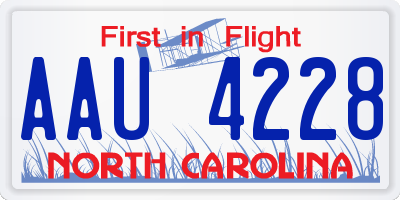 NC license plate AAU4228