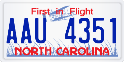NC license plate AAU4351