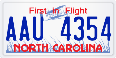 NC license plate AAU4354