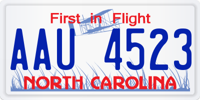 NC license plate AAU4523