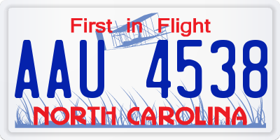 NC license plate AAU4538