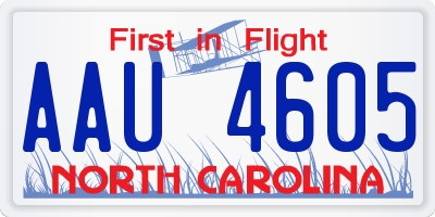 NC license plate AAU4605