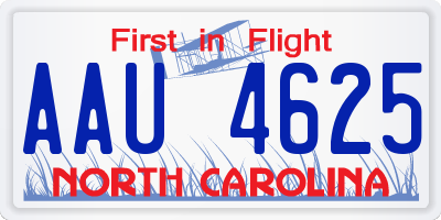 NC license plate AAU4625