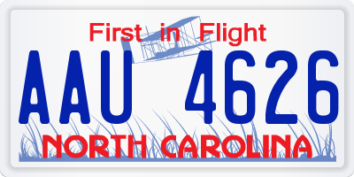 NC license plate AAU4626