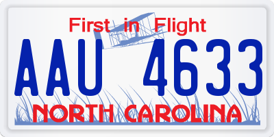 NC license plate AAU4633