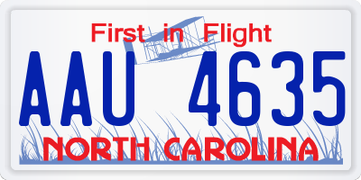 NC license plate AAU4635
