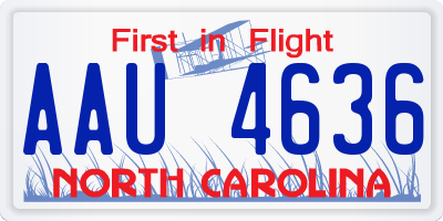 NC license plate AAU4636