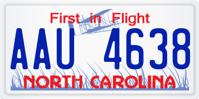 NC license plate AAU4638