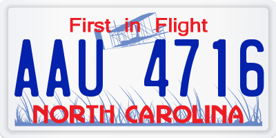 NC license plate AAU4716