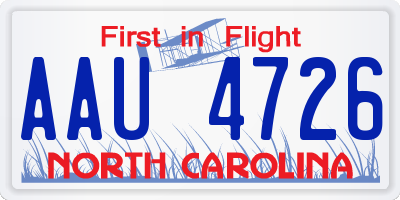 NC license plate AAU4726
