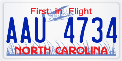 NC license plate AAU4734