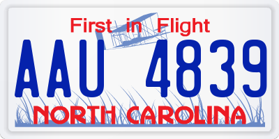 NC license plate AAU4839