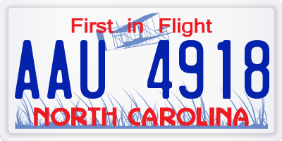 NC license plate AAU4918