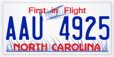 NC license plate AAU4925
