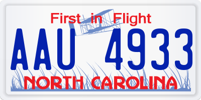 NC license plate AAU4933