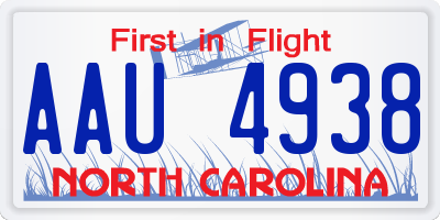 NC license plate AAU4938