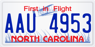 NC license plate AAU4953