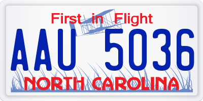 NC license plate AAU5036