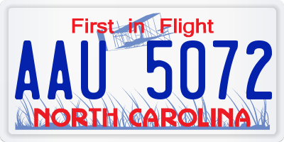 NC license plate AAU5072
