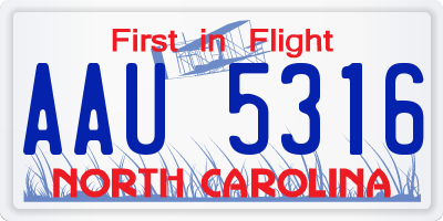 NC license plate AAU5316
