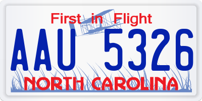 NC license plate AAU5326