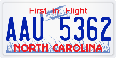 NC license plate AAU5362