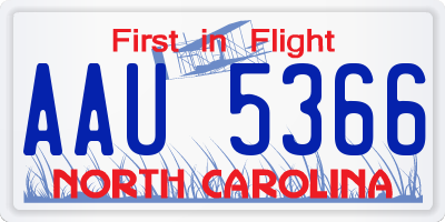 NC license plate AAU5366