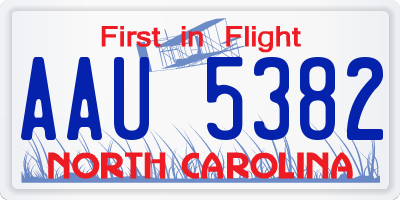 NC license plate AAU5382