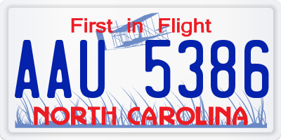 NC license plate AAU5386