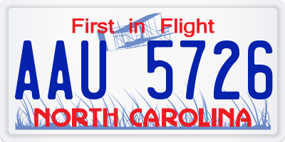 NC license plate AAU5726