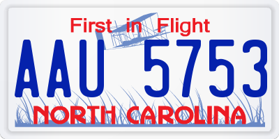 NC license plate AAU5753