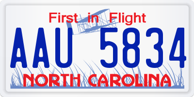 NC license plate AAU5834