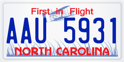 NC license plate AAU5931