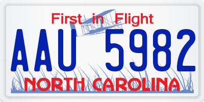 NC license plate AAU5982