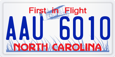 NC license plate AAU6010