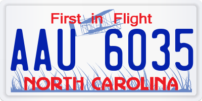 NC license plate AAU6035