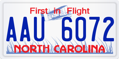 NC license plate AAU6072