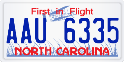 NC license plate AAU6335