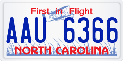NC license plate AAU6366