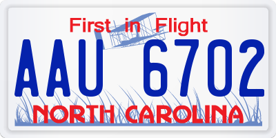 NC license plate AAU6702