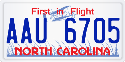 NC license plate AAU6705