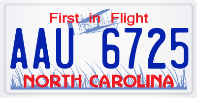 NC license plate AAU6725