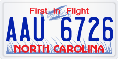 NC license plate AAU6726