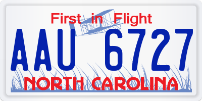 NC license plate AAU6727