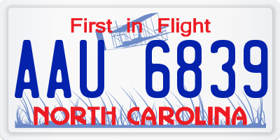 NC license plate AAU6839
