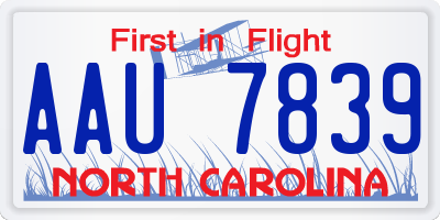 NC license plate AAU7839