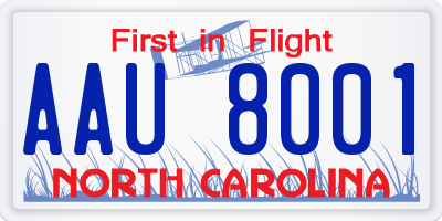 NC license plate AAU8001