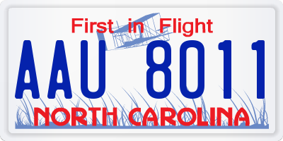 NC license plate AAU8011