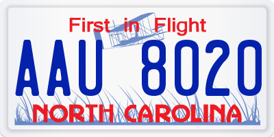 NC license plate AAU8020