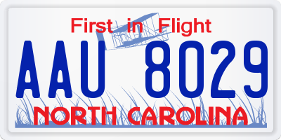 NC license plate AAU8029